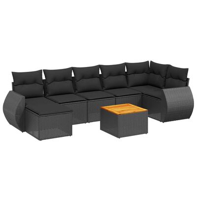 vidaXL Set mobilier de grădină cu perne, 8 piese, negru, poliratan