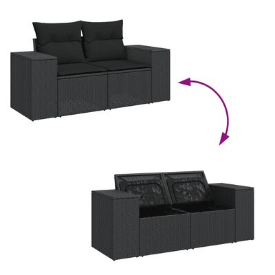 vidaXL Set canapele de grădină cu perne, 7 piese, negru, poliratan