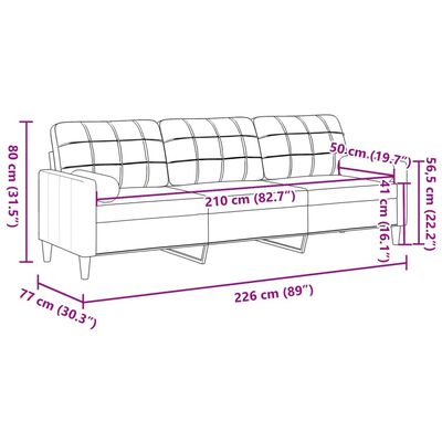 vidaXL Canapea cu 3 locuri cu pernuțe, negru, 210 cm, textil