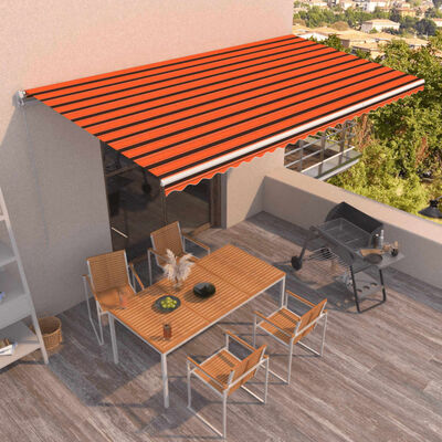 vidaXL Copertină retractabilă manual, portocaliu și maro, 600x350 cm