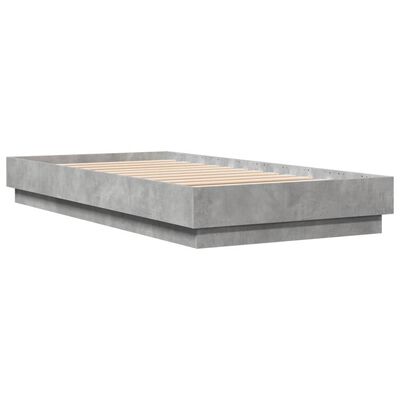 vidaXL Cadru de pat cu lumini LED, gri beton, 90x190 cm