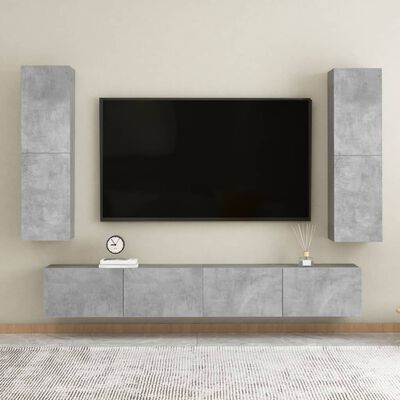 vidaXL Comodă TV, gri beton, 30,5x30x110 cm, lemn prelucrat