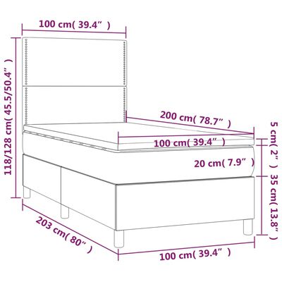 vidaXL Pat box spring cu saltea, maro închis, 100x200 cm, textil