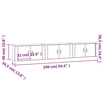 vidaXL Dulapuri TV montate pe perete 3 buc. stejar maro 80x34,5x40 cm