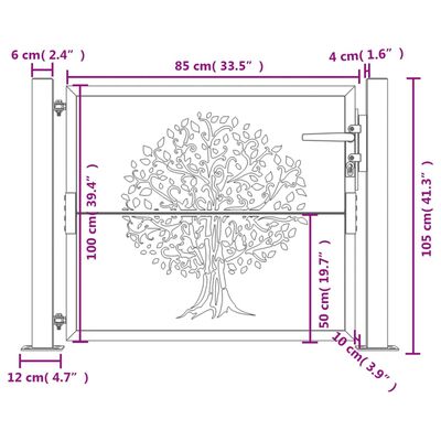 vidaXL Poartă pentru grădină, 105x105 cm, oțel corten, model copac