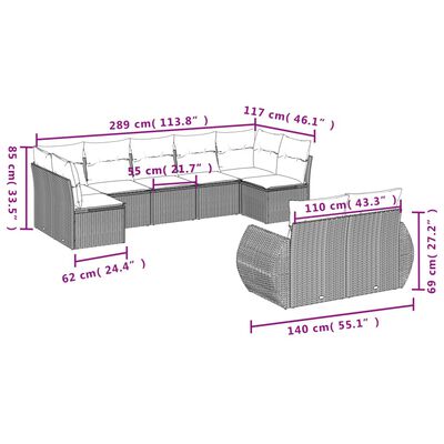 vidaXL Set mobilier de grădină cu perne, 9 piese, negru, poliratan