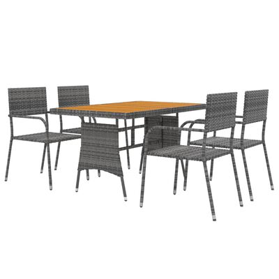 vidaXL Set de mobilier de exterior, 5 piese, gri, poliratan