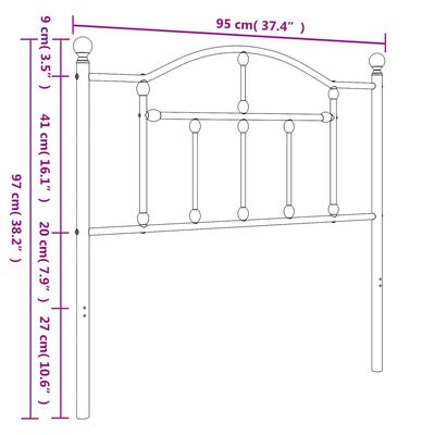 vidaXL Tăblie de pat metalică, alb, 90 cm