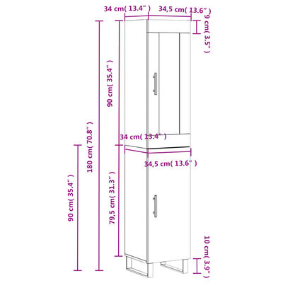 vidaXL Dulap înalt, gri sonoma, 34,5x34x180 cm, lemn prelucrat