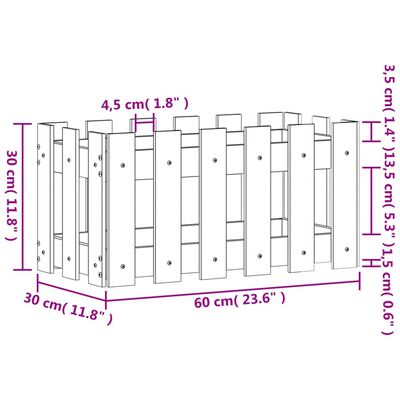 vidaXL Jardinieră grădină design gard, 60x30x30 cm, lemn masiv de pin