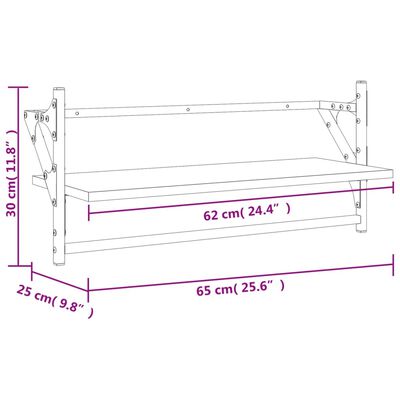 vidaXL Rafturi de perete cu bare 2 buc, stejar fumuriu, 65x25x30 cm