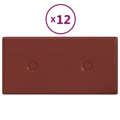 vidaXL Panouri de perete 12 buc. roșu vin 30x15 cm, piele eco, 0,54 m²