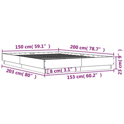 vidaXL Cadru de pat cu lumini LED, stejar sonoma, 150x200 cm