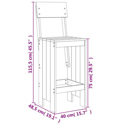 vidaXL Taburete de bar, 2 buc., negru, 40x48,5x115,5 cm lemn masiv pin