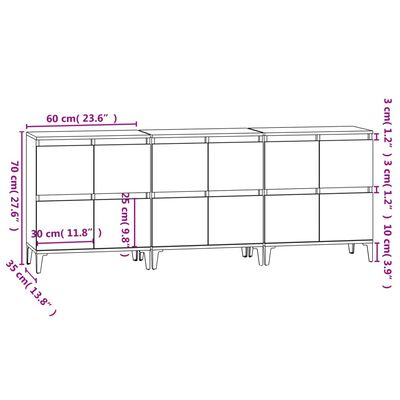 vidaXL Dulapuri, 3 buc, sonoma gri, 60x35x70 cm, lemn prelucrat