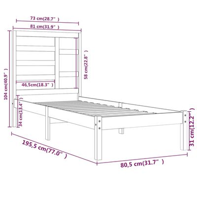 vidaXL Cadru de pat mic single, maro miere, 75x190 cm, lemn masiv