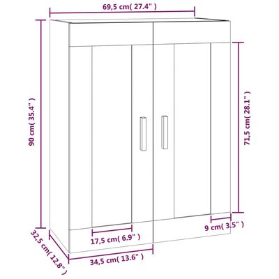 vidaXL Dulap de perete, stejar sonoma, 69,5x32,5x90 cm, lemn prelucrat