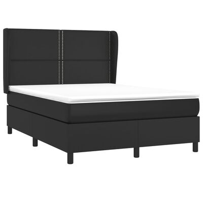 vidaXL Pat box spring cu saltea, negru, 140x200 cm, piele ecologică