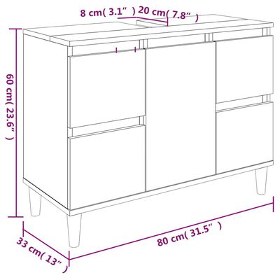 vidaXL Dulap de chiuvetă, gri beton, 80x33x60 cm, lemn prelucrat