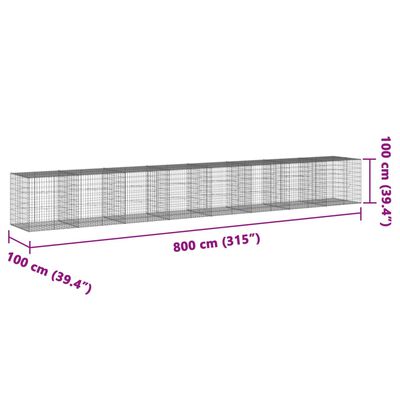 vidaXL Coș gabion cu capac, 800x100x100 cm, fier galvanizat