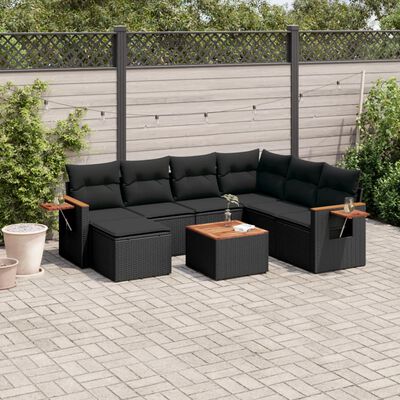 vidaXL Set mobilier de grădină cu perne, 8 piese, negru, poliratan