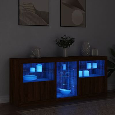 vidaXL Servantă cu lumini LED, stejar maro, 162x37x67 cm