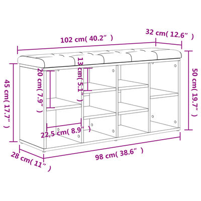 vidaXL Bancă de pantofi, gri beton, 102x32x50 cm, lemn prelucrat