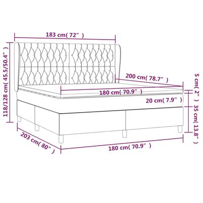 vidaXL Pat box spring cu saltea, gri deschis, 180x200 cm, catifea