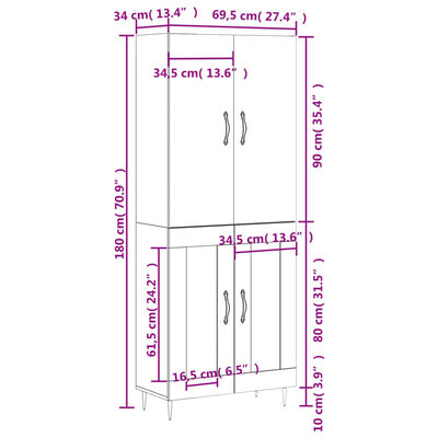 vidaXL Dulap înalt, stejar maro, 69,5x34x180 cm, lemn compozit