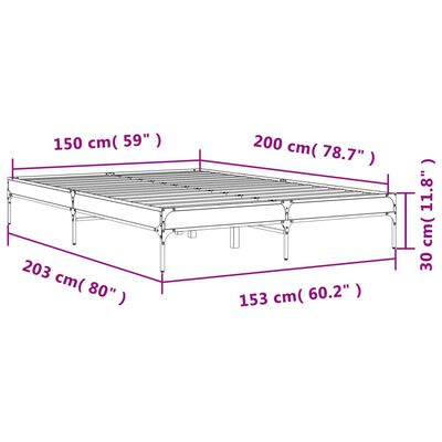 vidaXL Cadru de pat, gri sonoma, 150x200 cm, lemn prelucrat și metal