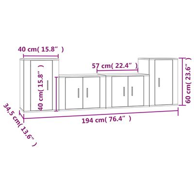 vidaXL Set dulap TV, 4 piese, alb, lemn prelucrat