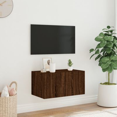 vidaXL Comodă TV de perete cu lumini LED, stejar maro, 60x35x31 cm