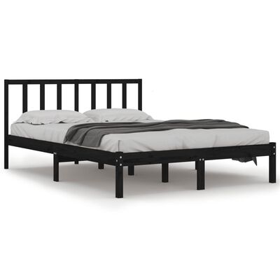 vidaXL Cadru de pat dublu, negru, 135x190 cm, lemn masiv de pin