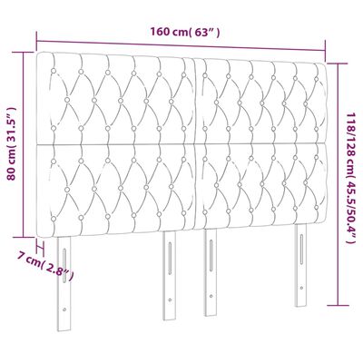 vidaXL Tăblie de pat cu LED, gri închis, 160x7x118/128 cm, textil