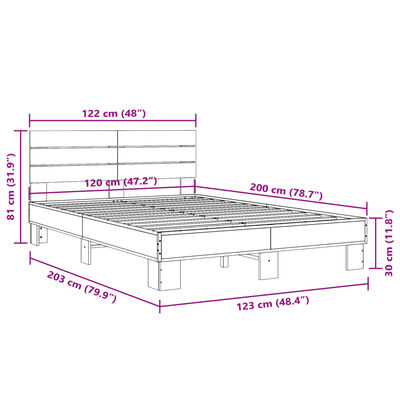 vidaXL Cadru de pat, gri sonoma, 120x200 cm, lemn prelucrat și metal