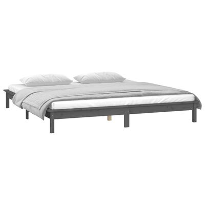 vidaXL Cadru de pat LED Super King Size, gri, 180x200 cm, lemn masiv