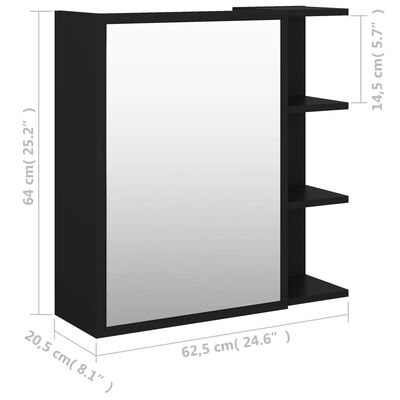 vidaXL Dulap de baie cu oglindă, negru, 62,5x20,5x64cm, lemn prelucrat