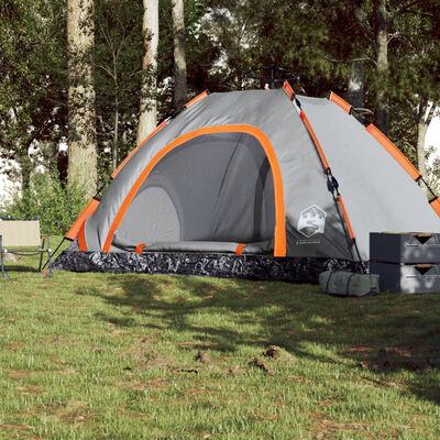 vidaXL Cort camping, 5 persoane, gri/oranj, setare rapidă