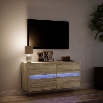 vidaXL Comodă TV de perete cu lumini LED, stejar sonoma, 100x31x45 cm