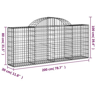 vidaXL Coșuri gabion arcuite 25 buc, 200x30x80/100 cm, fier galvanizat