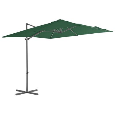 vidaXL Umbrelă suspendată cu stâlp din oțel, verde, 250 x 250 cm