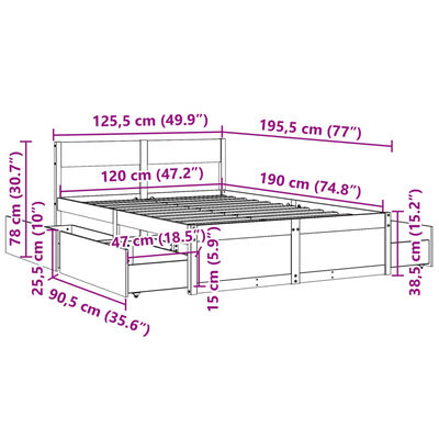 vidaXL Cadru de pat fără saltea, alb, 120x190 cm, lemn masiv pin