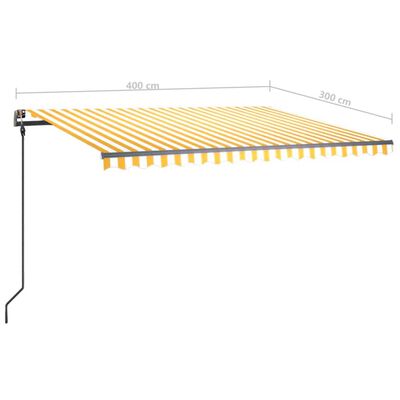 vidaXL Copertină retractabilă manual, cu stâlpi, galben și alb, 4x3 m