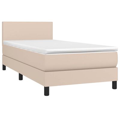 vidaXL Pat box spring cu saltea, cappuccino, 100x200cm piele ecologică