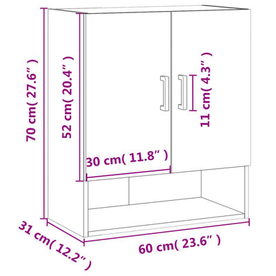 vidaXL Dulap de perete, gri sonoma, 60x31x70 cm, lemn compozit