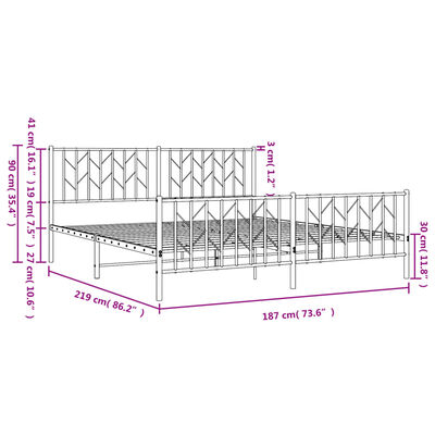 vidaXL Cadru pat metalic cu tăblie de cap/picioare , alb, 183x213 cm