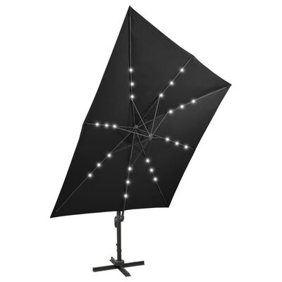 vidaXL Umbrelă în consolă cu stâlp și LED-uri, negru, 300 cm