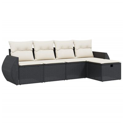 vidaXL Set mobilier de grădină cu perne, 5 piese, negru, poliratan