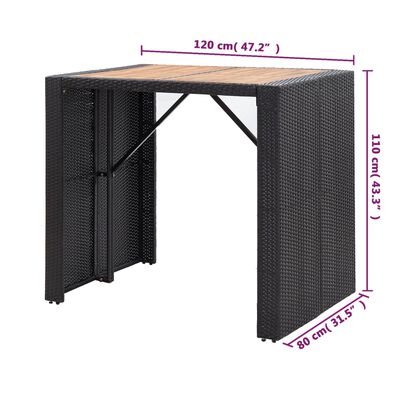 vidaXL Set mobilier de exterior 5 piese, negru, poliratan, lemn acacia