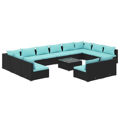 vidaXL Set mobilier de grădină cu perne, 13 piese, negru, poliratan